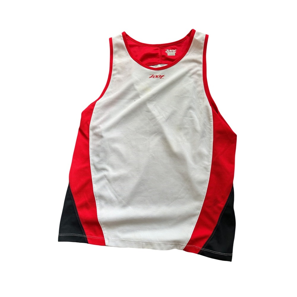 Zoot Sports Mens Triathlon Running Tank Top White Red Black Mesh Size Large